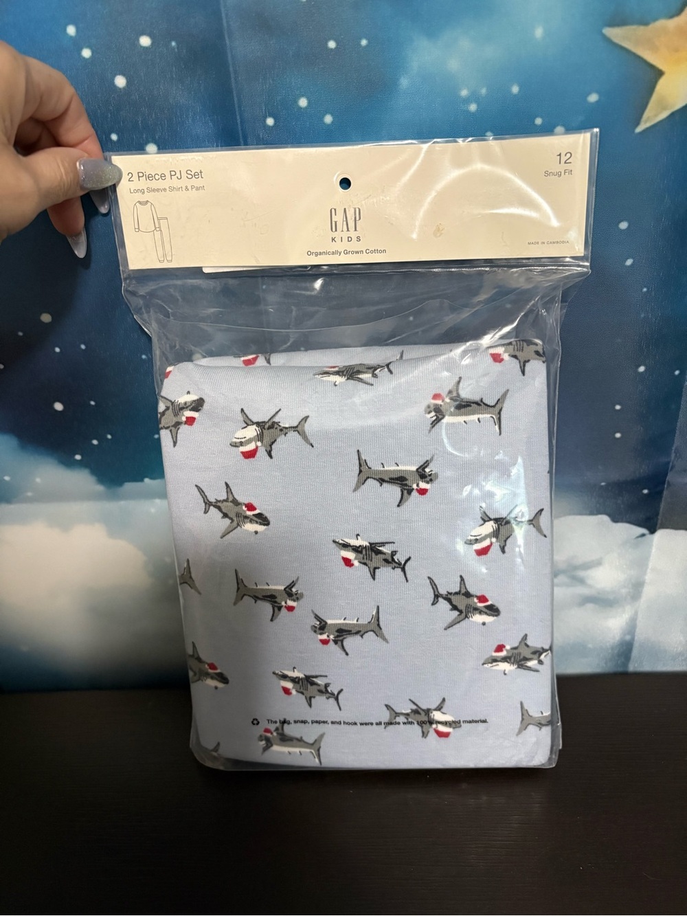 GAP Kids Light Blue Shark 2 piece set. Organically grown cotton. Size 12. New